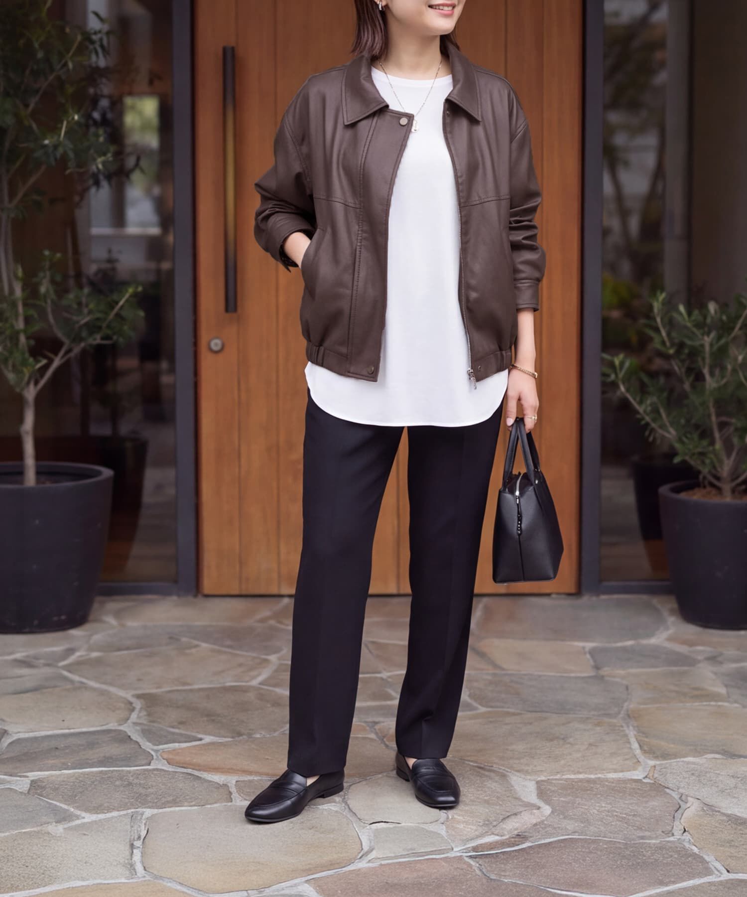 STYLE DELI「バルカラー軽量フェイクレザーブルゾン」|ブルゾン・スタジャン|