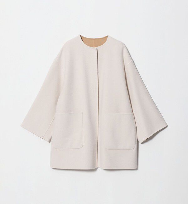 UNITED ARROWS「バイカラー リバー ミドルコート」|ノーカラーコート|