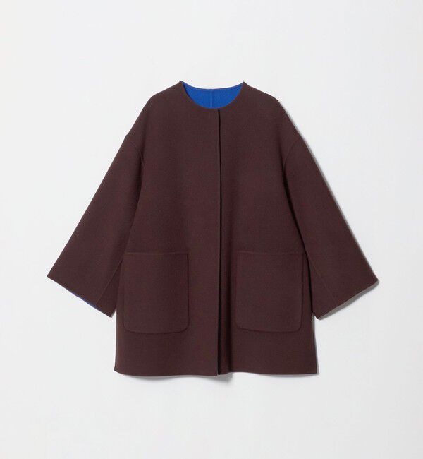 UNITED ARROWS「バイカラー リバー ミドルコート」|ノーカラーコート|
