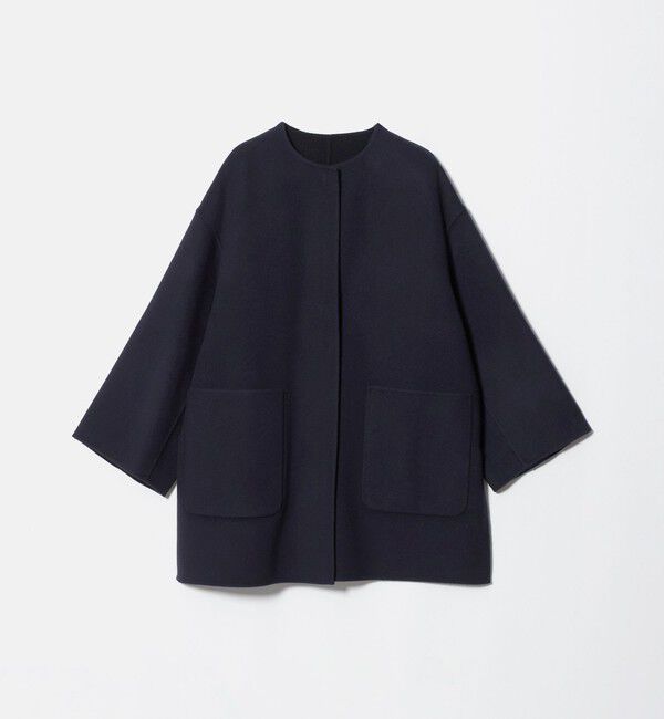 UNITED ARROWS「バイカラー リバー ミドルコート」|ノーカラーコート|
