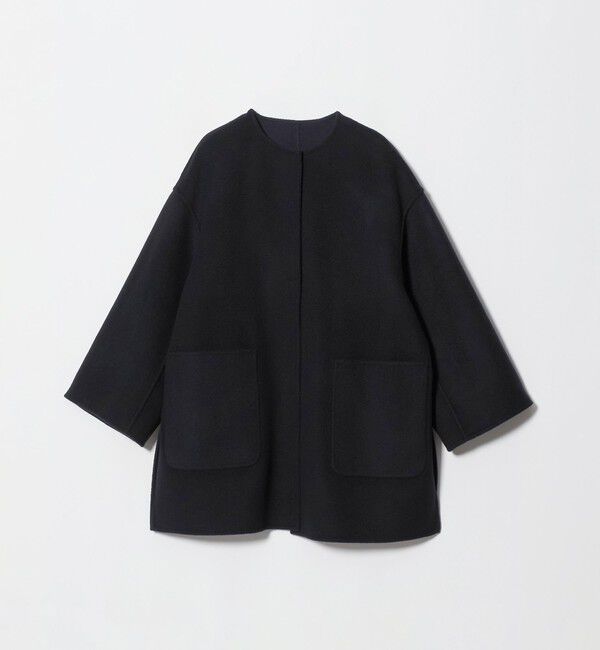 UNITED ARROWS「バイカラー リバー ミドルコート」|ノーカラーコート|