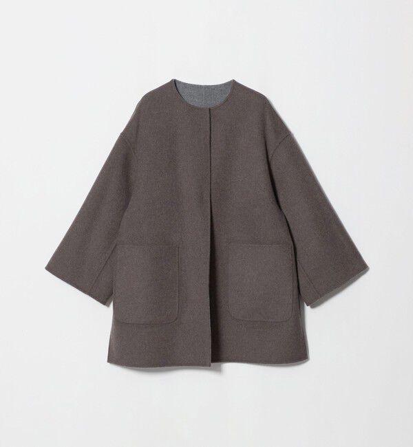 UNITED ARROWS「バイカラー リバー ミドルコート」|ノーカラーコート|