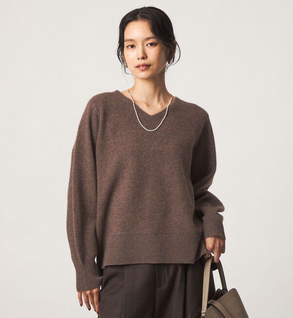 UNITED ARROWS green label relaxing「FOXブレンド フォルム Vネック ニット」|ニット・セーター|DK.BROWN