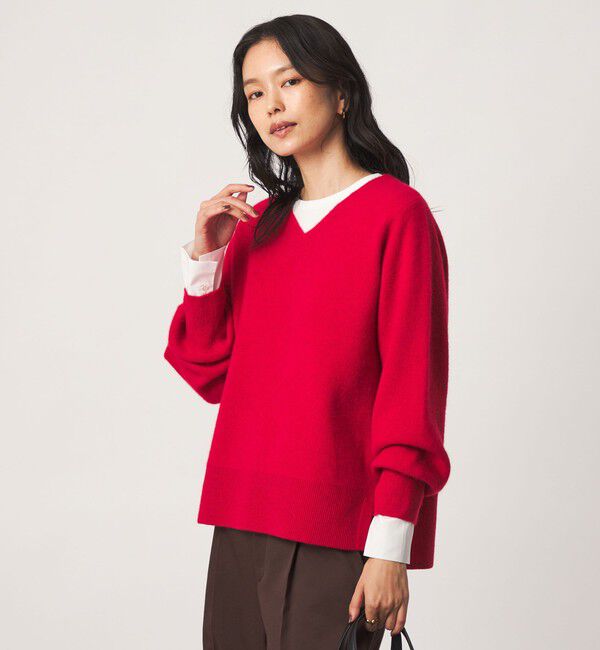 UNITED ARROWS green label relaxing「FOXブレンド フォルム Vネック ニット」|ニット・セーター|RED