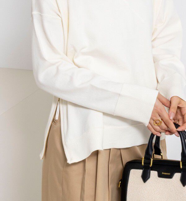 Rie Miller「《手洗い可能》トレーナー風プルオーバーサイドZIP」|ニット・セーター|