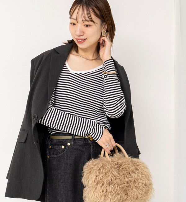 Rie Miller「ウォッシャブルアシンメトリー2WAYボーダーロンT」|Tシャツ・カットソー|