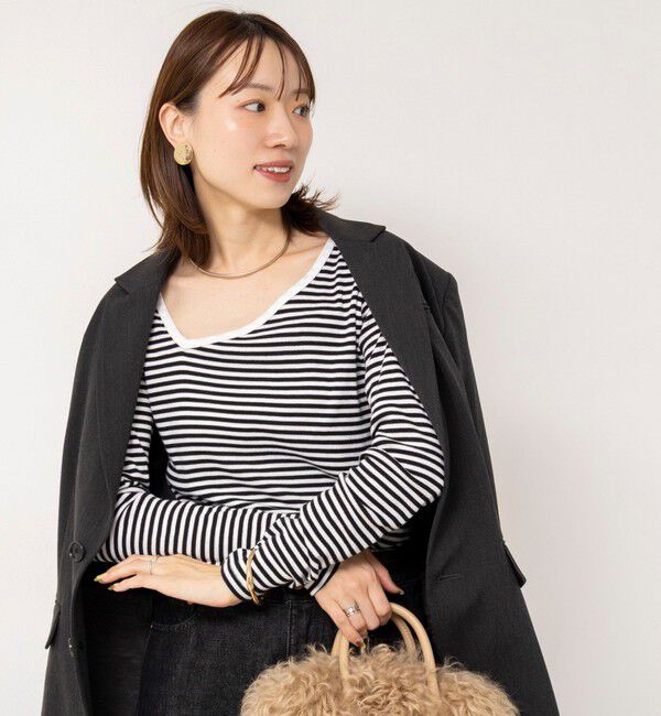 Rie Miller「ウォッシャブルアシンメトリー2WAYボーダーロンT」|Tシャツ・カットソー|