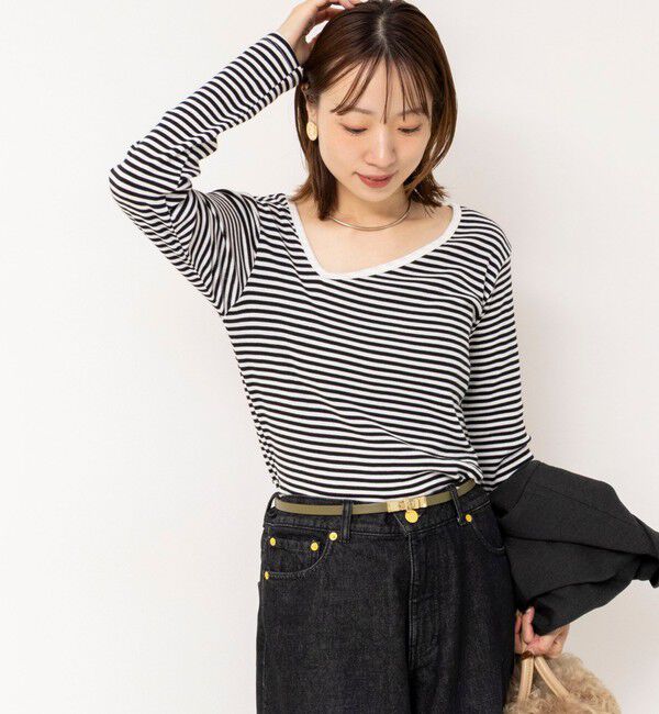 Rie Miller「ウォッシャブルアシンメトリー2WAYボーダーロンT」|Tシャツ・カットソー|