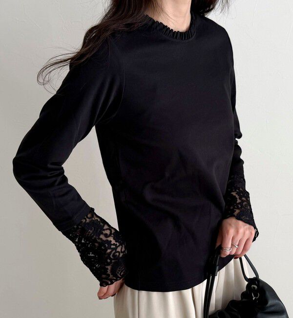 fredy emue「【1枚でもレイヤードでも◎】レーススリーブ衿フリルロンTシャツ」|Tシャツ・カットソー|