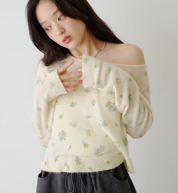  「【着回し力◎/花柄&無地】モヘアフラワーアンサンブルニット」|ニット・セーター|