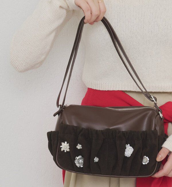  「【@_tulip08企画】ギャザーポケットビジューBAG」|トートバッグ|ブラウン
