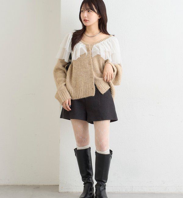  「チュールフリルVニットカーディガン」|カーディガン|