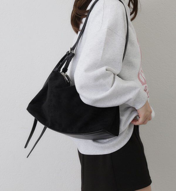  「パイピングベルトスウェードBAG」|トートバッグ|ブラック