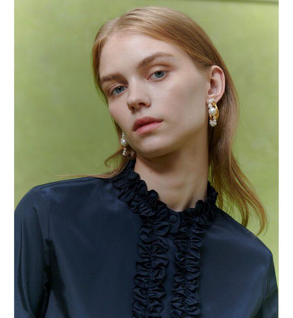 LOULOU WILLOUGHBY「【LOULOU WILLOUGHBY】テクニカルギャザーブラウス」|シャツ・ブラウス|ネイビー