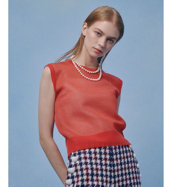LOULOU WILLOUGHBY「【LOULOU WILLOUGHBY】シアージャガードプルオーバー」|ニット・セーター|レッド