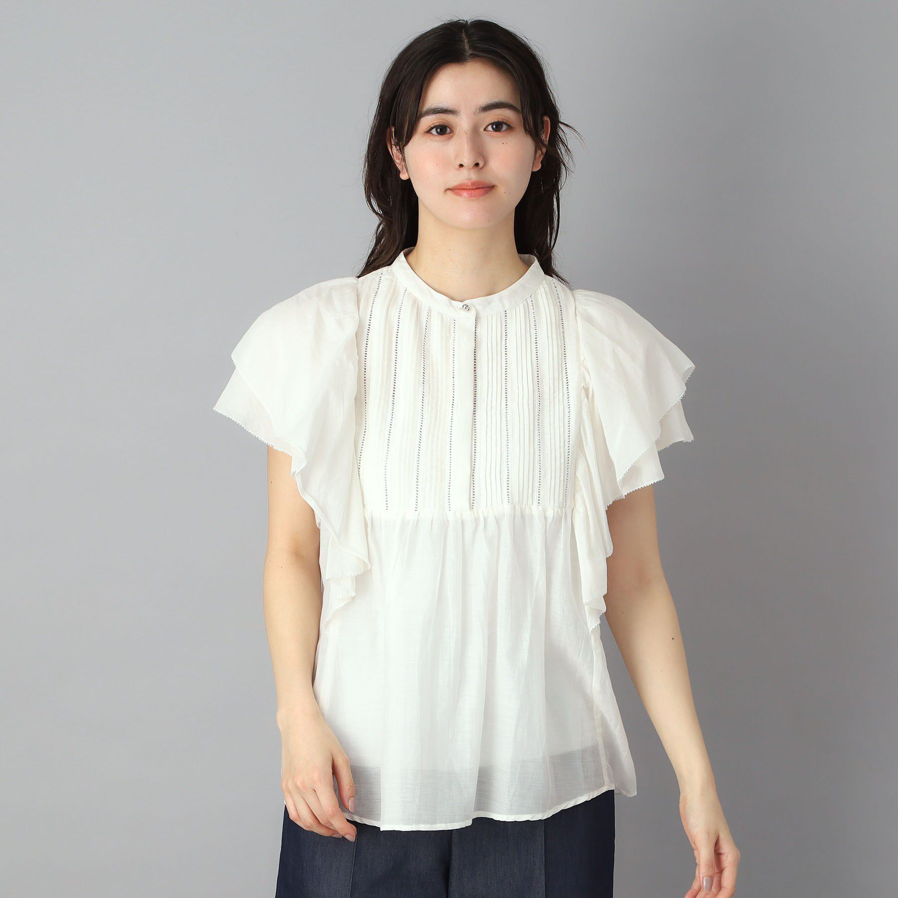 DRESSTERIOR「コットンシルク ラッフルスリーブ ブラウス」|シャツ・ブラウス|