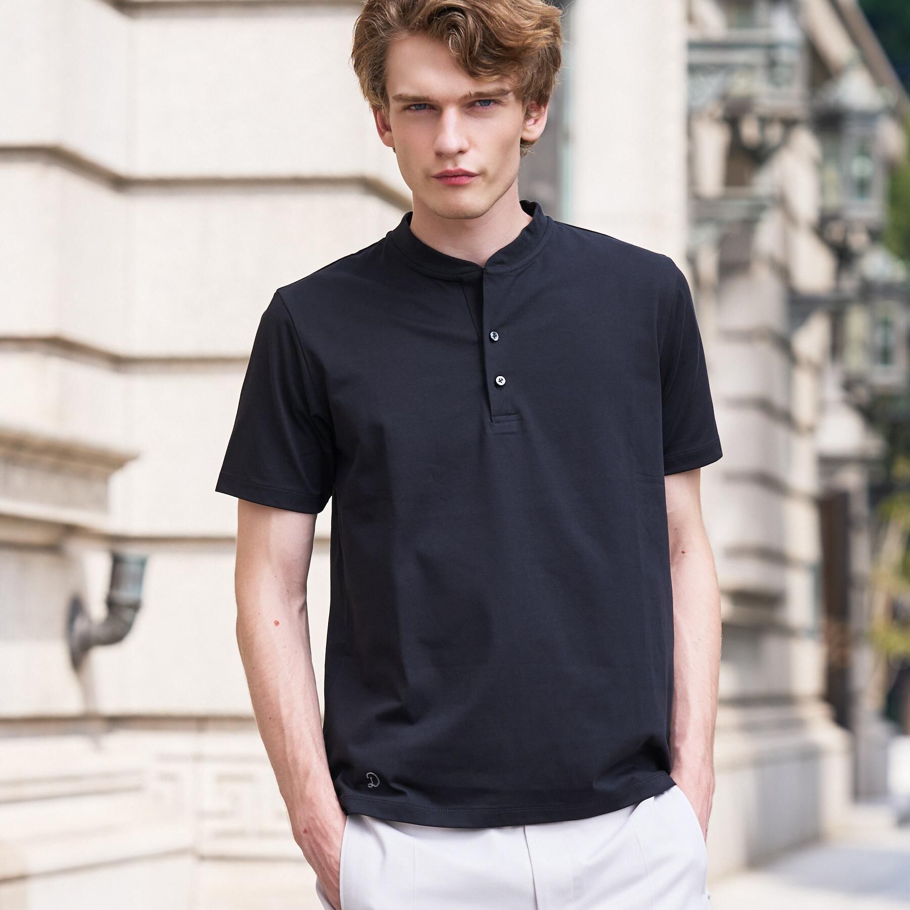 DRESSTERIOR「【接触冷感/抗菌防臭/UVカット】クールクリーンドライコットン ヘンリーネックカットソー」|Tシャツ・カットソー|