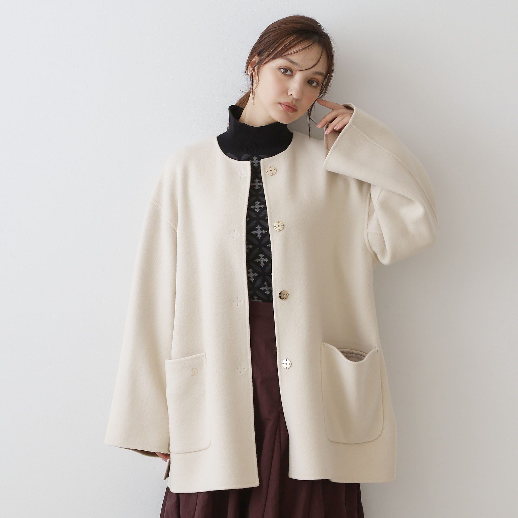 DRESSTERIOR「【肌ざわり◎/軽量】Super140sリバーシブルコート」|ノーカラーコート|