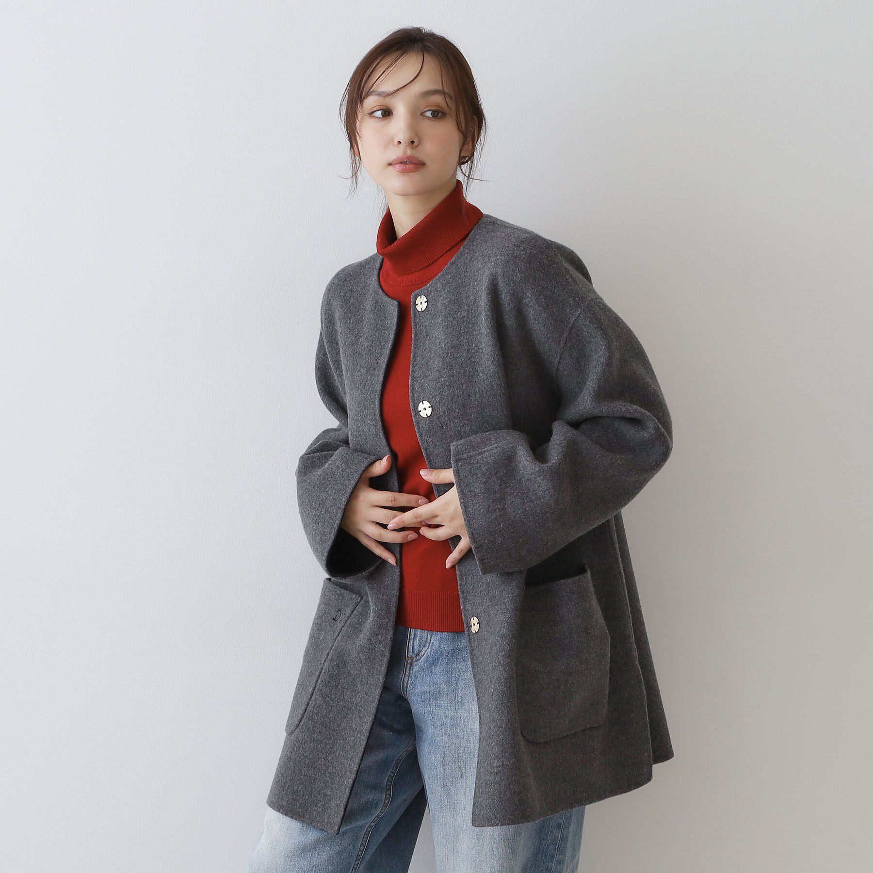 DRESSTERIOR「【肌ざわり◎/軽量】Super140sリバーシブルコート」|ノーカラーコート|チャコールグレー(5