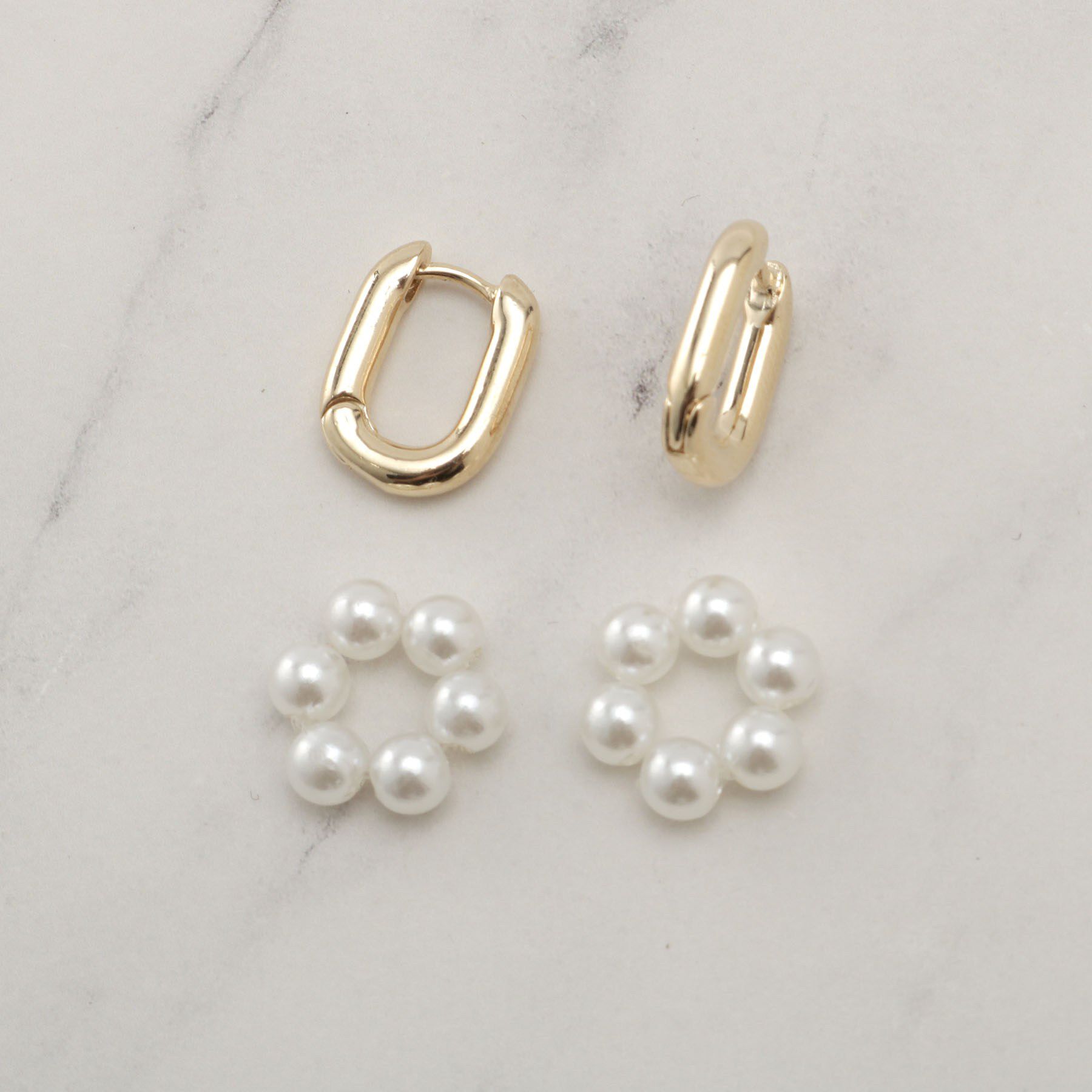 grove「メタル＆パール調2wayフープピアス」|ピアス|