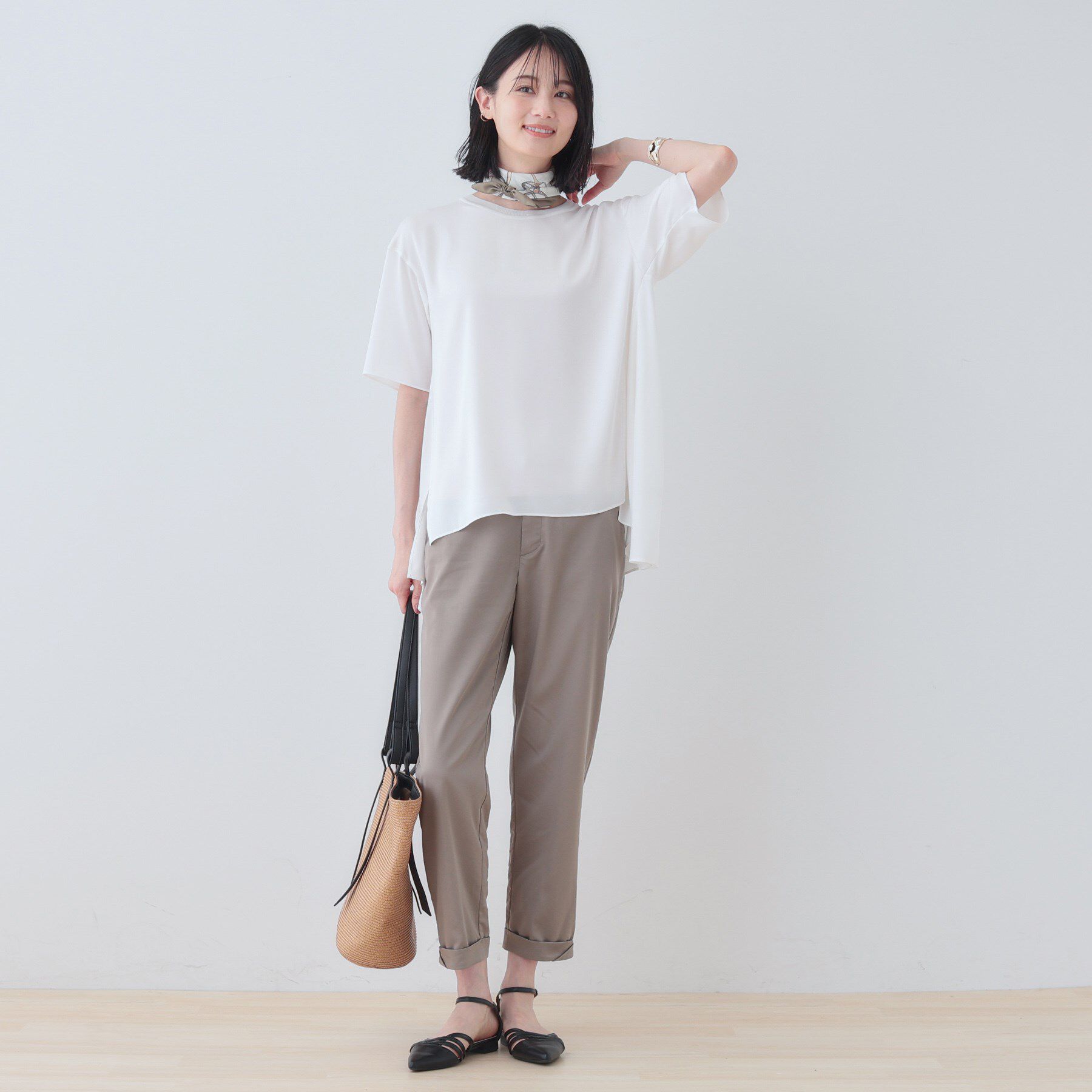 INDIVI「【バックシャン】デザインTブラウス」|Tシャツ・カットソー|