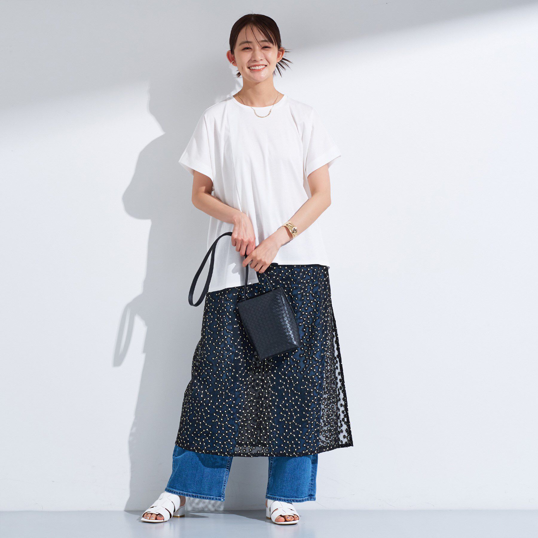 INDIVI「【洗える／汗ジミ防止】バイカラー＆アシメヘム Tシャツ」|Tシャツ・カットソー|
