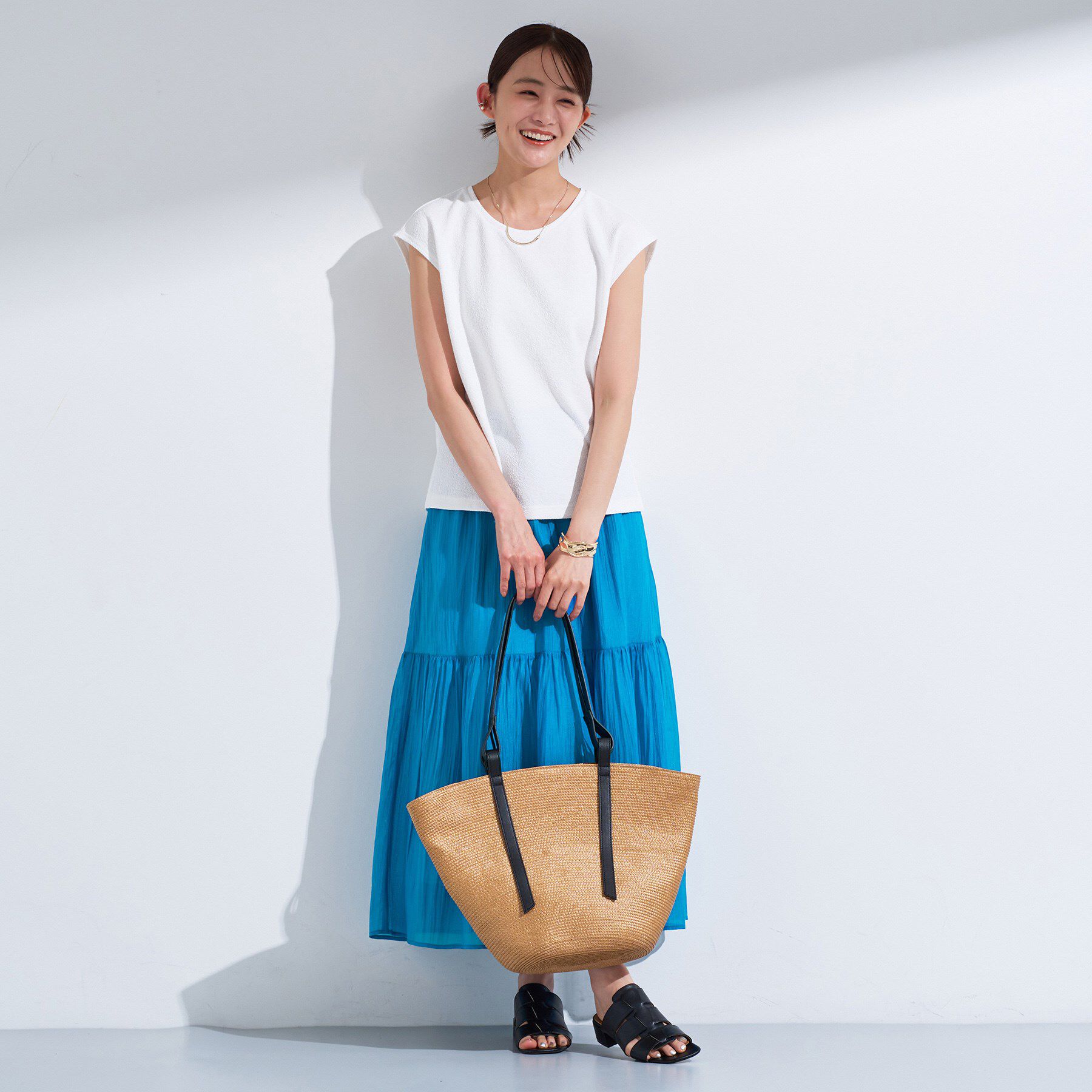 INDIVI「【2点セット／着回し◎】ノースリーブ＆ティアードスカート カセット服」|ワンピース|