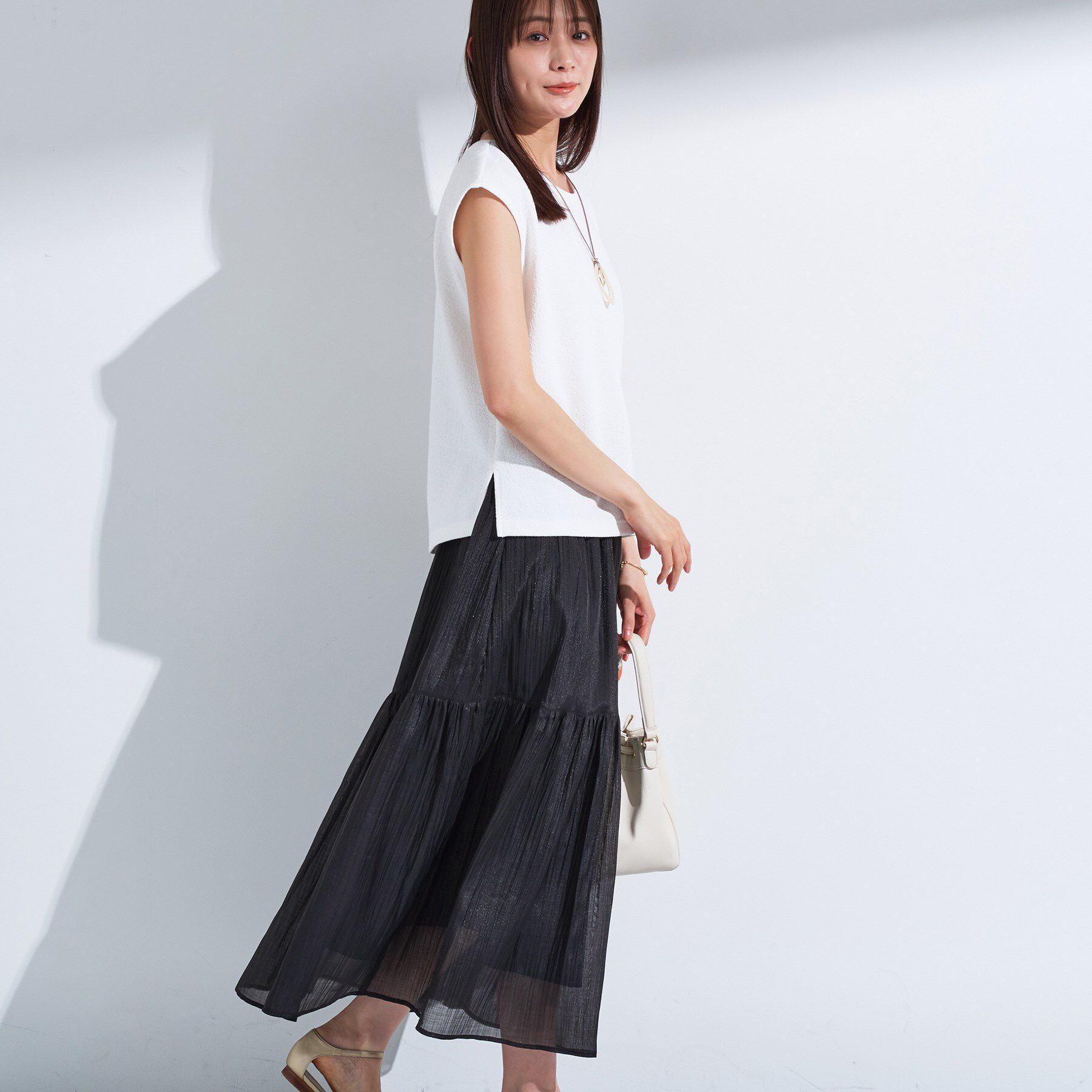 INDIVI「【2点セット／着回し◎】ノースリーブ＆ティアードスカート カセット服」|ワンピース|