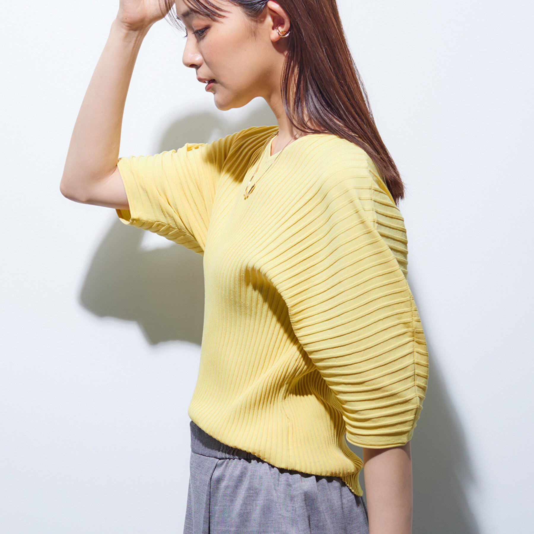 INDIVI「【二の腕カバー／スタイルアップ】ドライタッチストレッチニット」|Tシャツ・カットソー|
