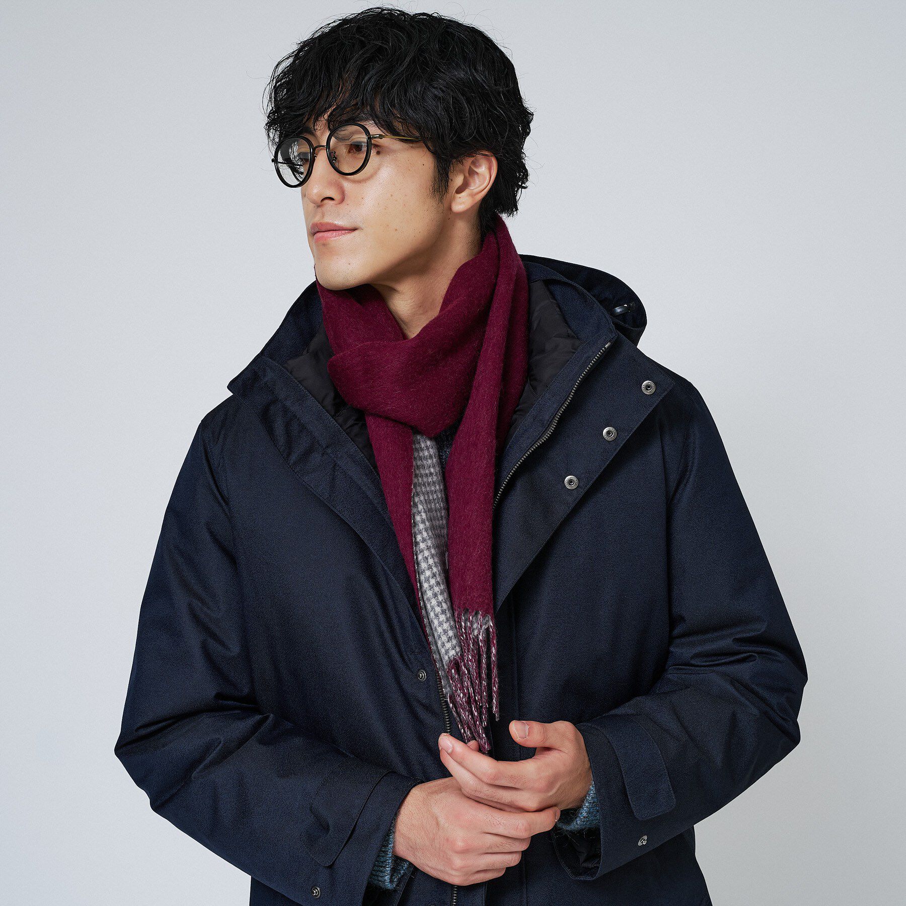 TAKEO KIKUCHI「【カシミヤ混】ブリティッシュ千鳥リバーシブルマフラー」|ストール|