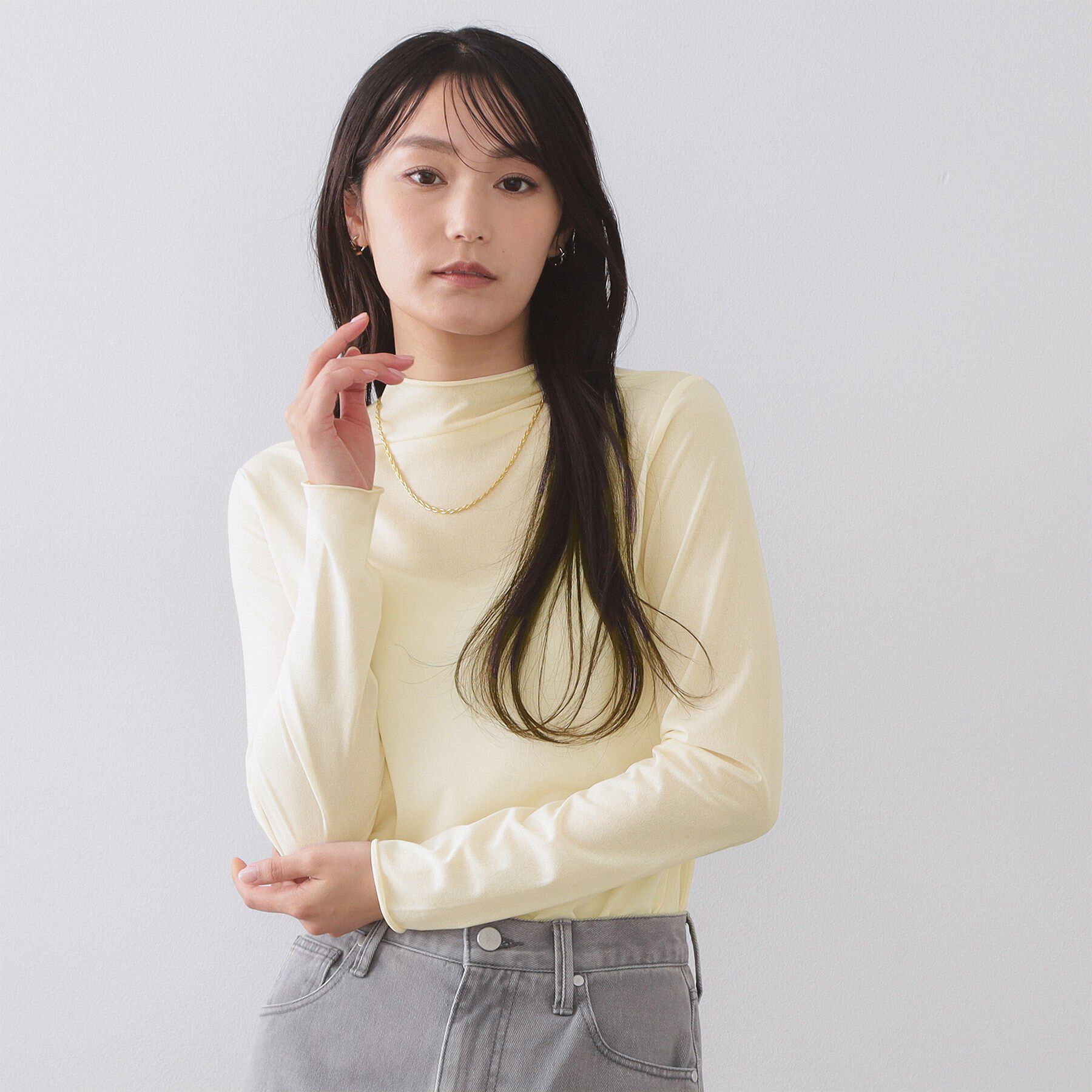 OPAQUE.CLIP「シアーハイネックトップス【洗濯機OK】」|Tシャツ・カットソー|アイボリー(004)