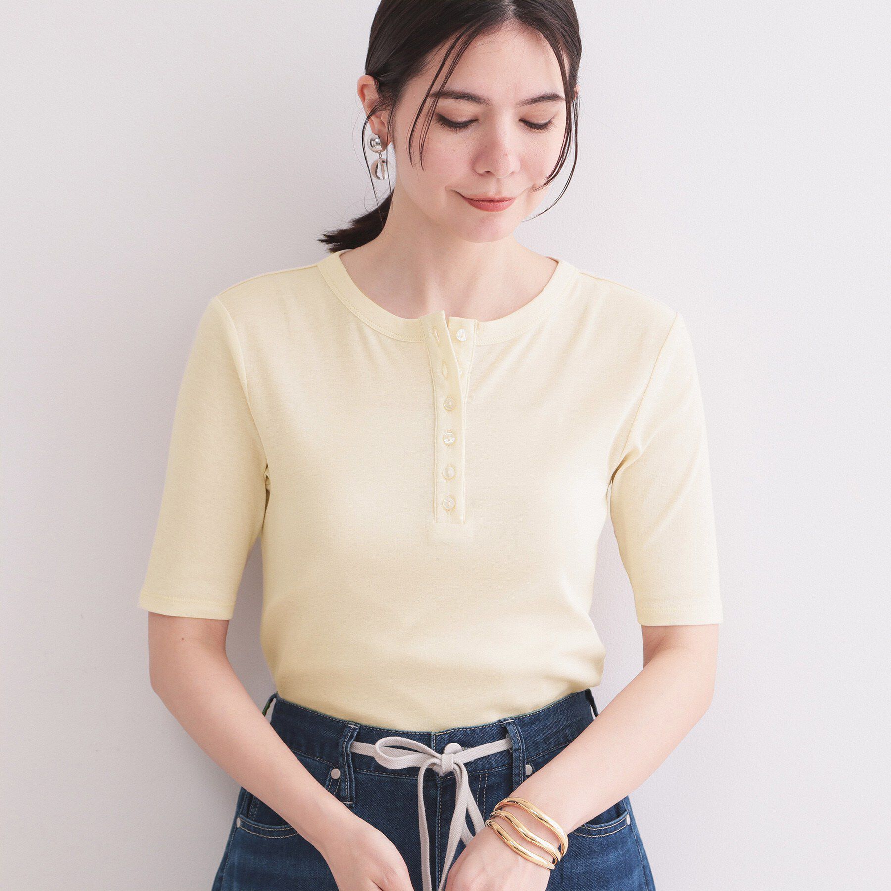 OPAQUE.CLIP「シアーコットンヘンリーネックカットソー【洗濯機OK】」|Tシャツ・カットソー|アイボリー(004)