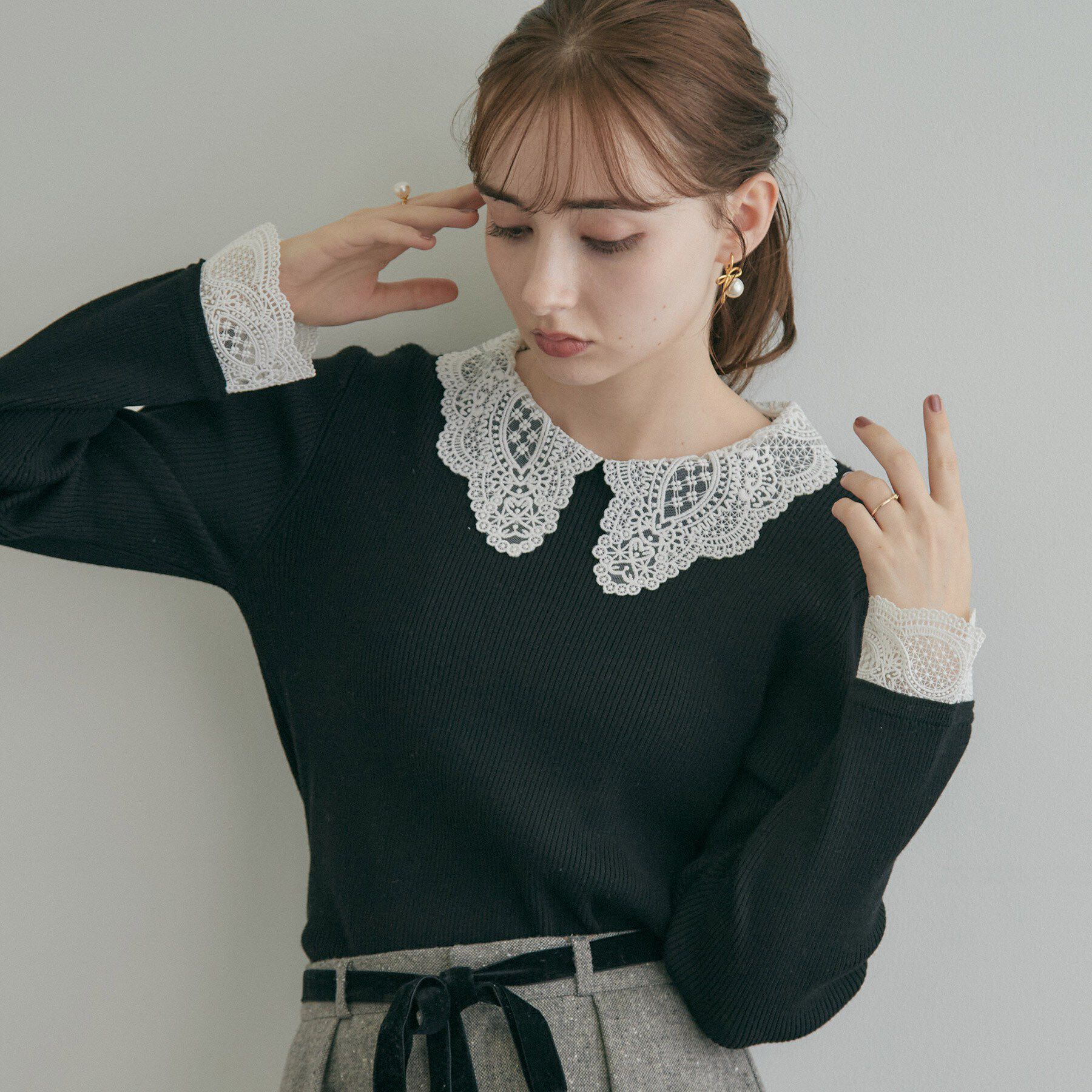 Couture broach「【一枚で着映え】レース衿カフス リブニット」|ニット・セーター|