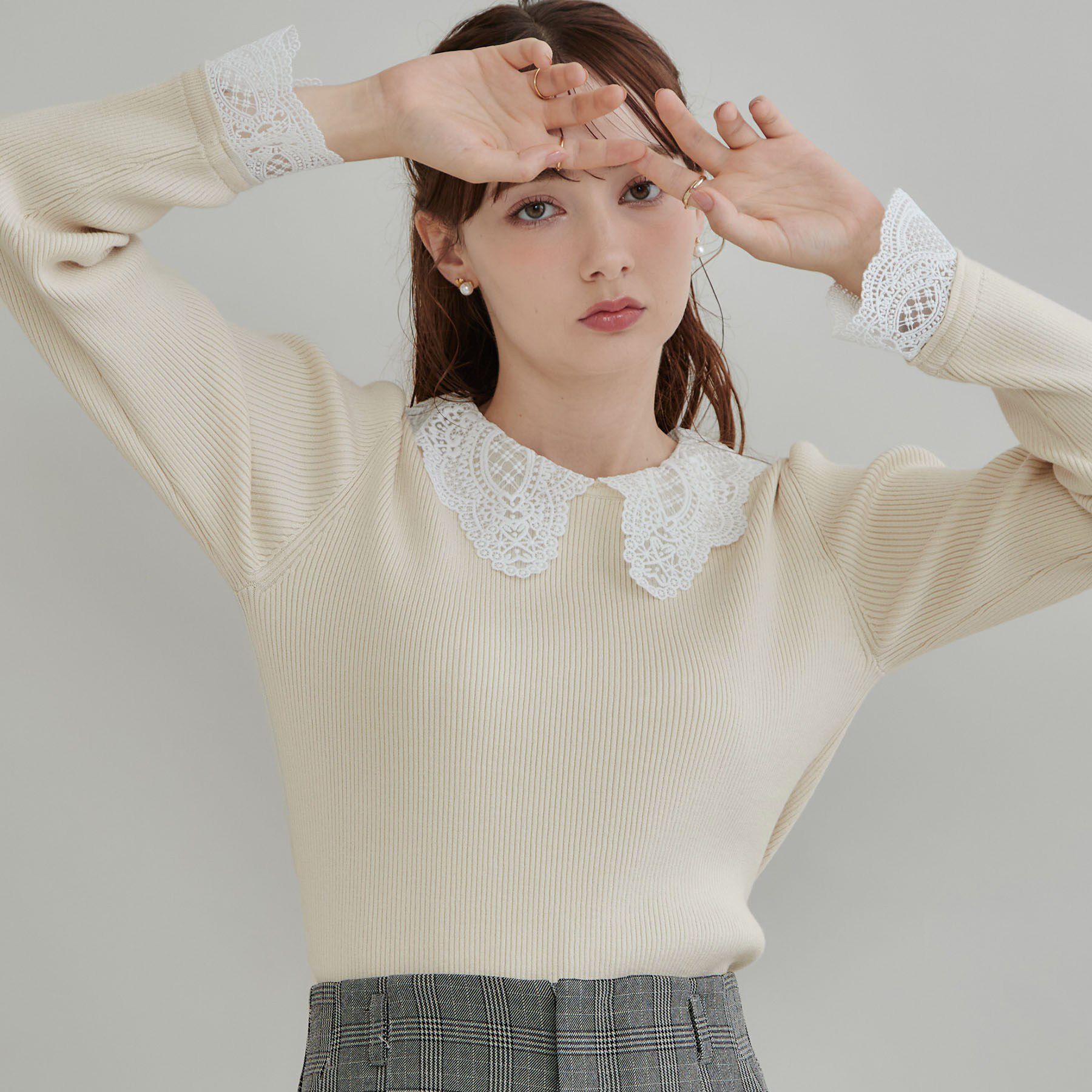 Couture broach「【一枚で着映え】レース衿カフス リブニット」|ニット・セーター|