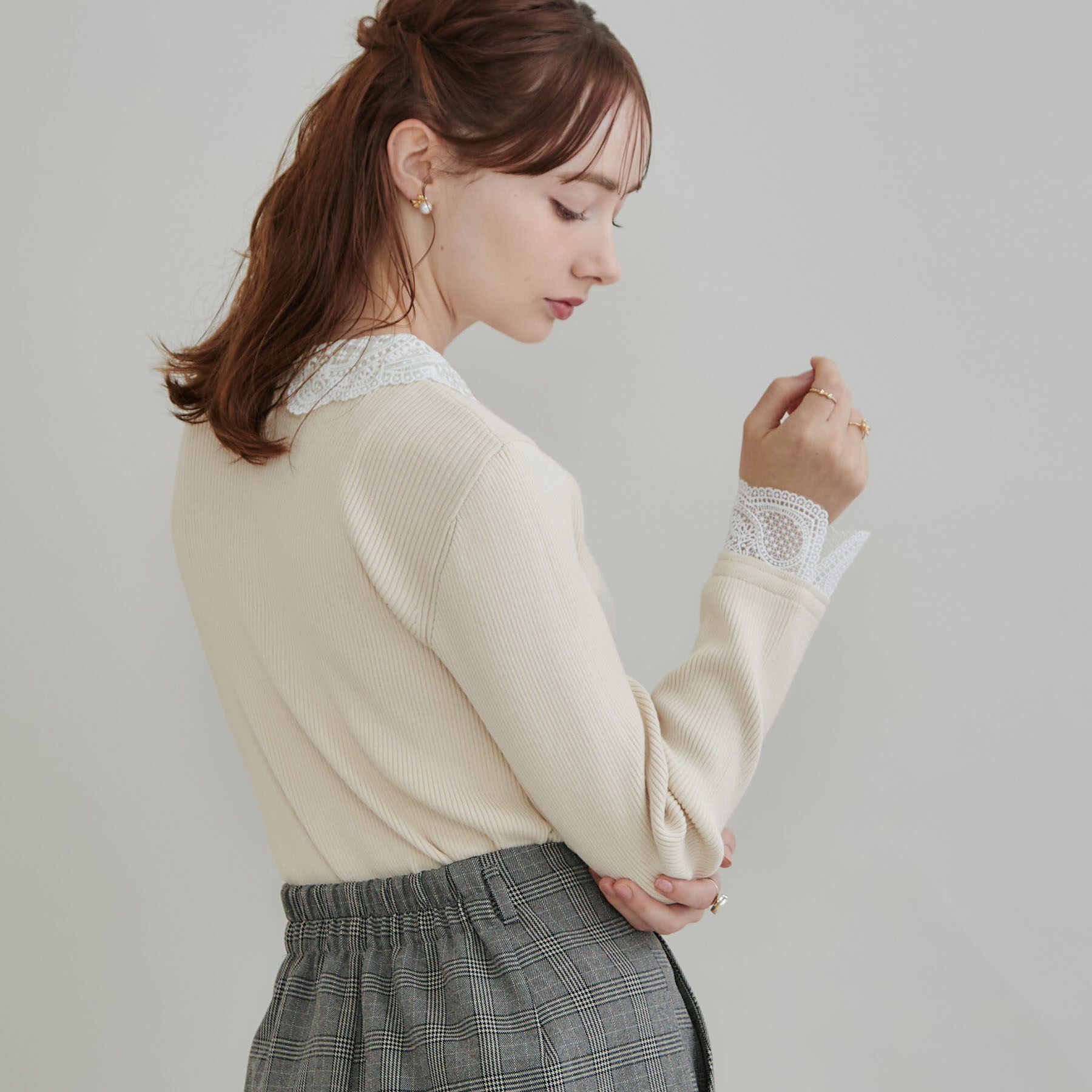 Couture broach「【一枚で着映え】レース衿カフス リブニット」|ニット・セーター|