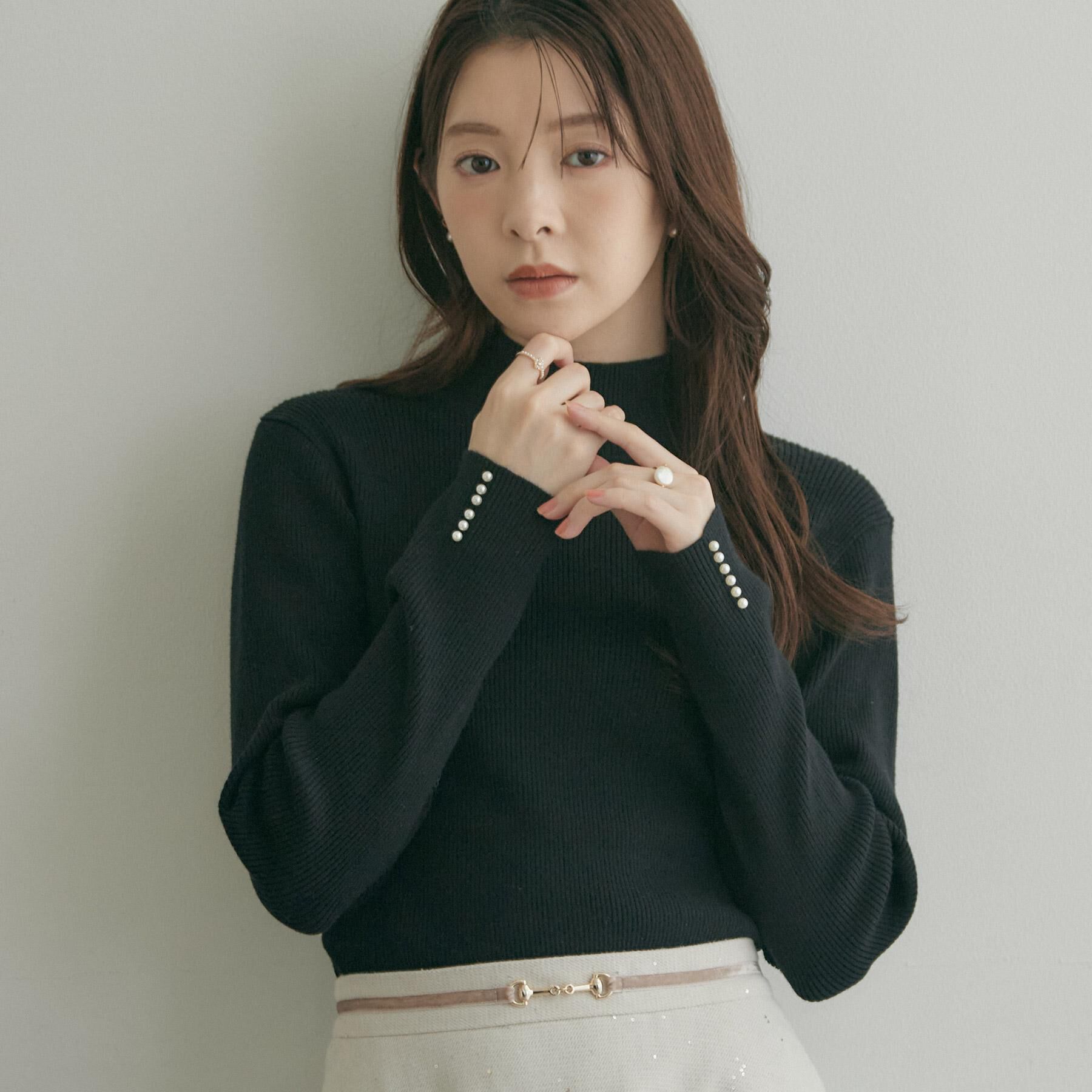 Couture broach「【大人フェミニンのBASIC】パール調リブニット【吸湿発熱・静電気防止・抗菌防臭・洗濯機可】」|ニット・セーター|