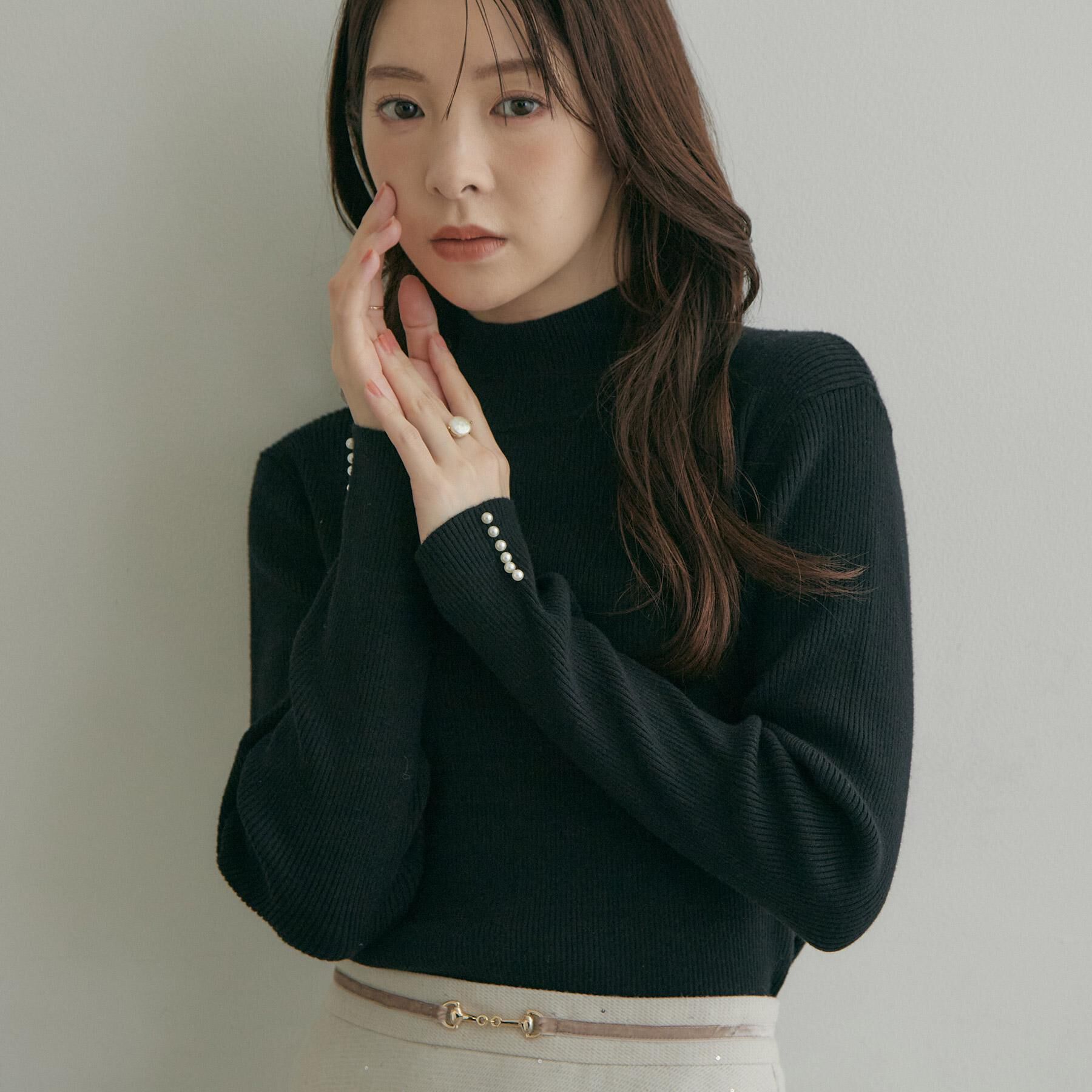 Couture broach「【大人フェミニンのBASIC】パール調リブニット【吸湿発熱・静電気防止・抗菌防臭・洗濯機可】」|ニット・セーター|