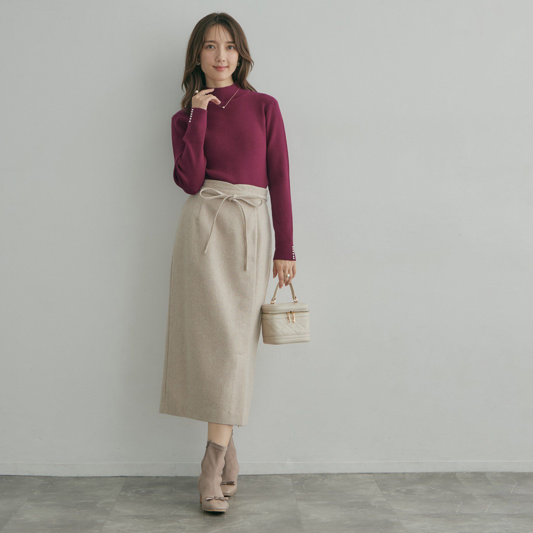 Couture broach「【大人フェミニンのBASIC】パール調リブニット【吸湿発熱・静電気防止・抗菌防臭・洗濯機可】」|ニット・セーター|