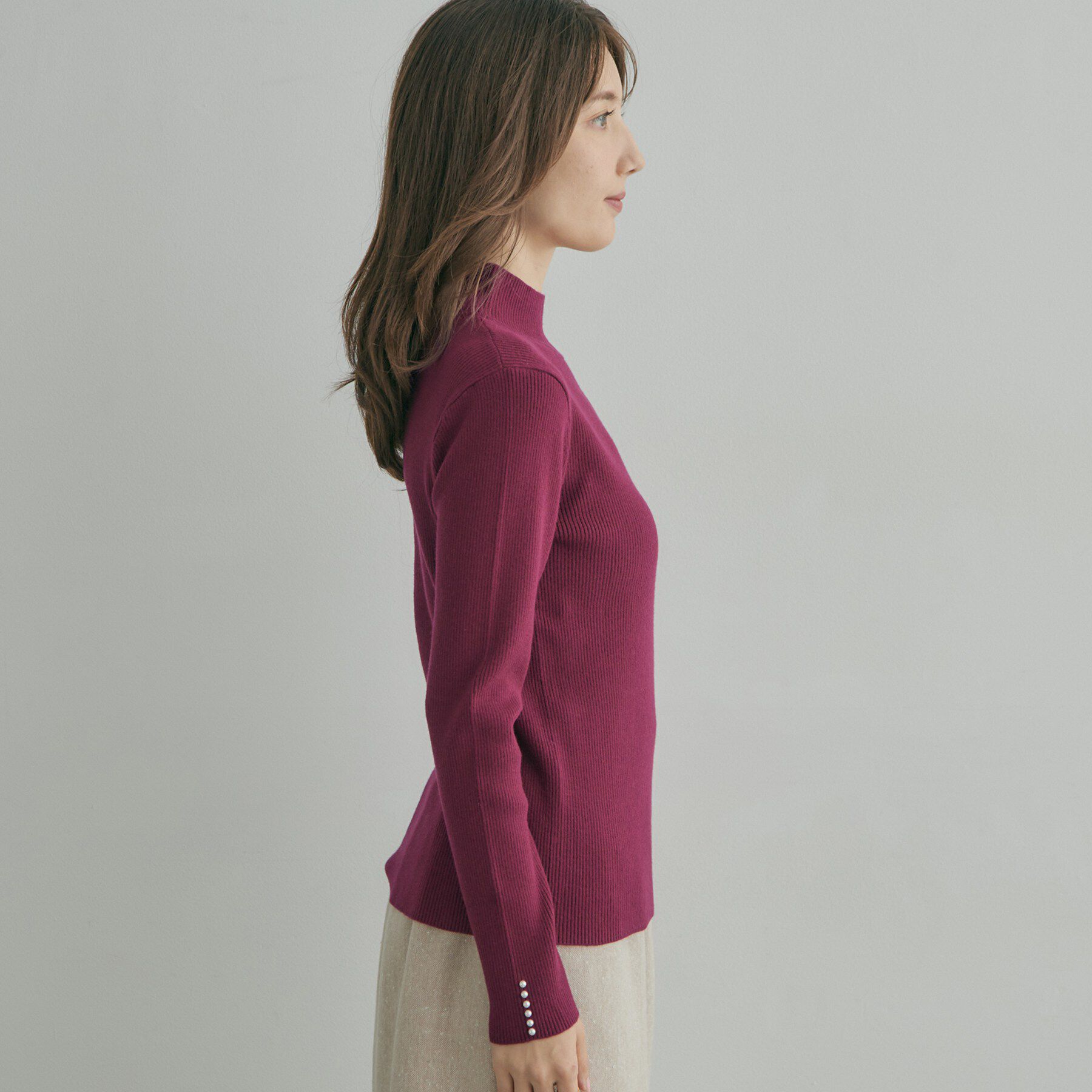 Couture broach「【大人フェミニンのBASIC】パール調リブニット【吸湿発熱・静電気防止・抗菌防臭・洗濯機可】」|ニット・セーター|