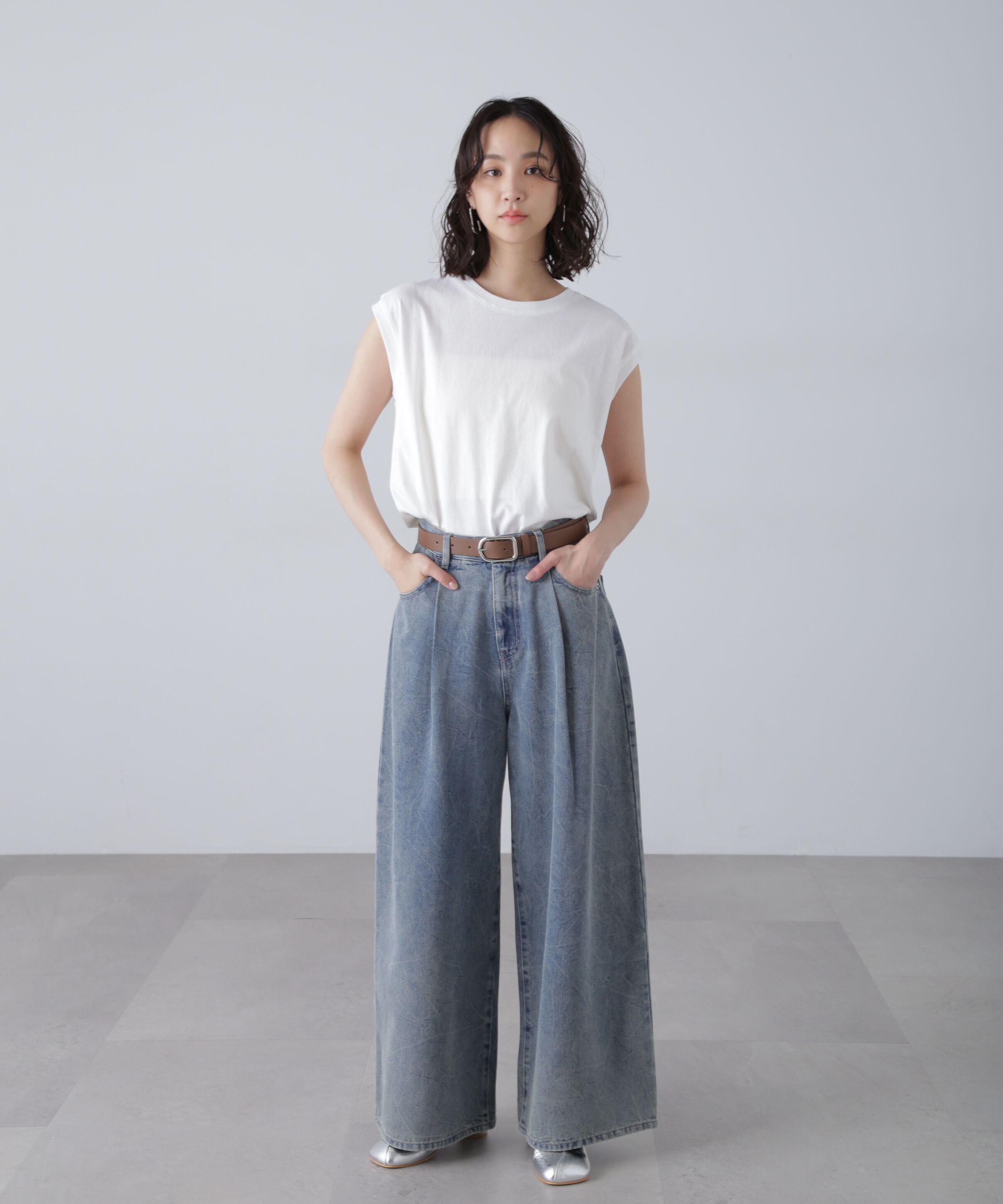  「クリンクル加工タックワイドデニムパンツ」|その他|