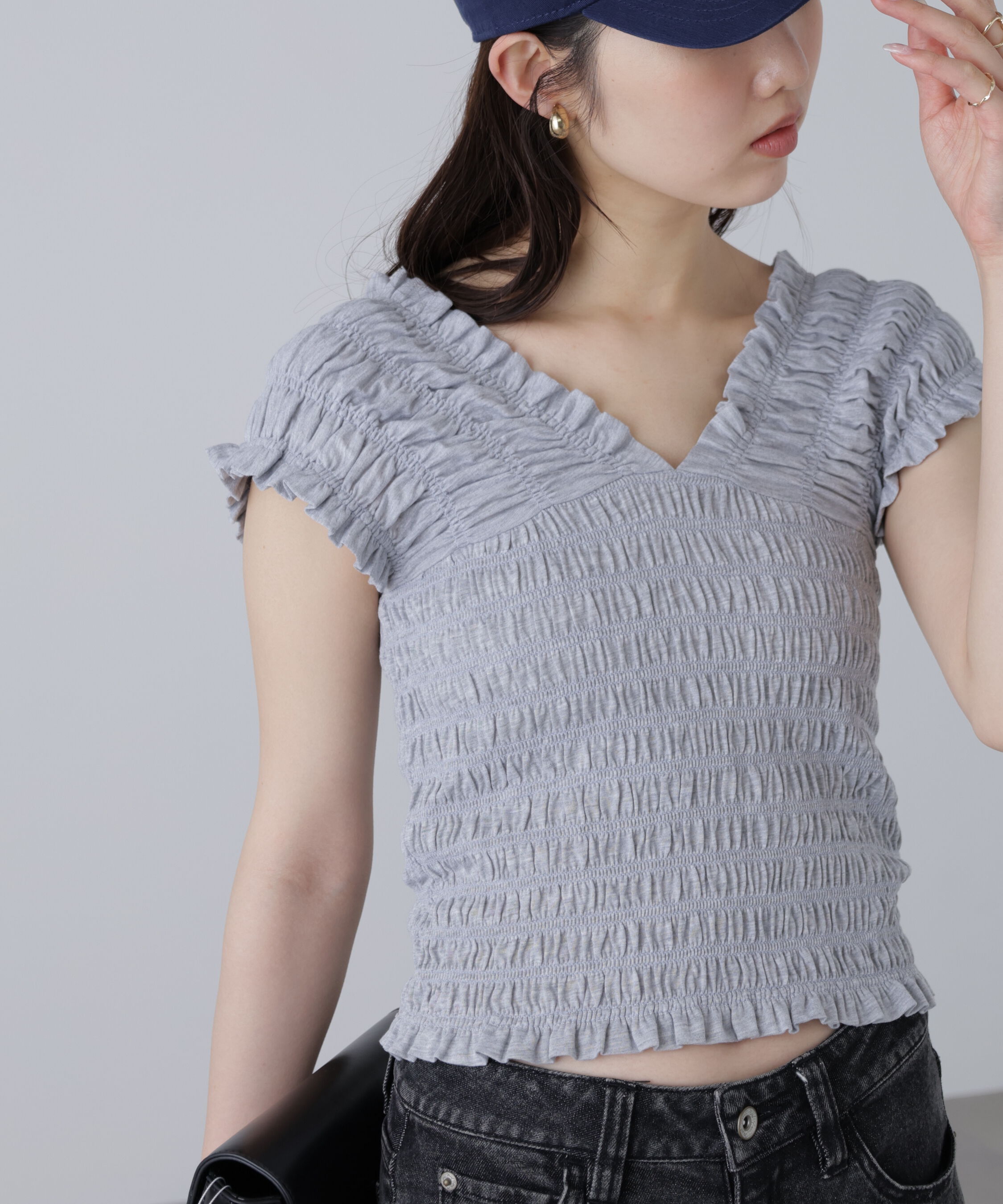  「2wayシャーリングオフショルカットソー」|Tシャツ・カットソー|グレー