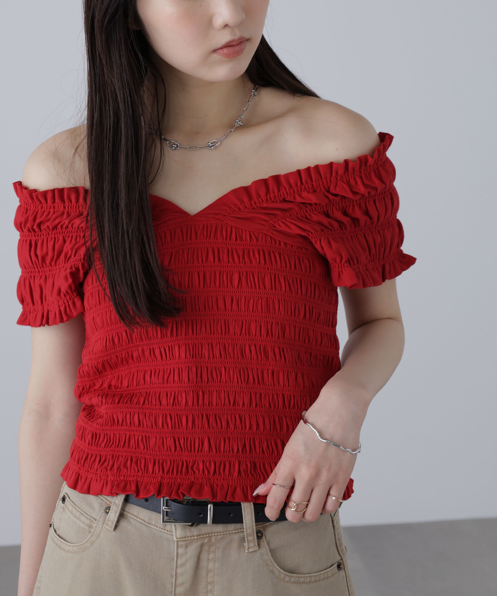  「2wayシャーリングオフショルカットソー」|Tシャツ・カットソー|