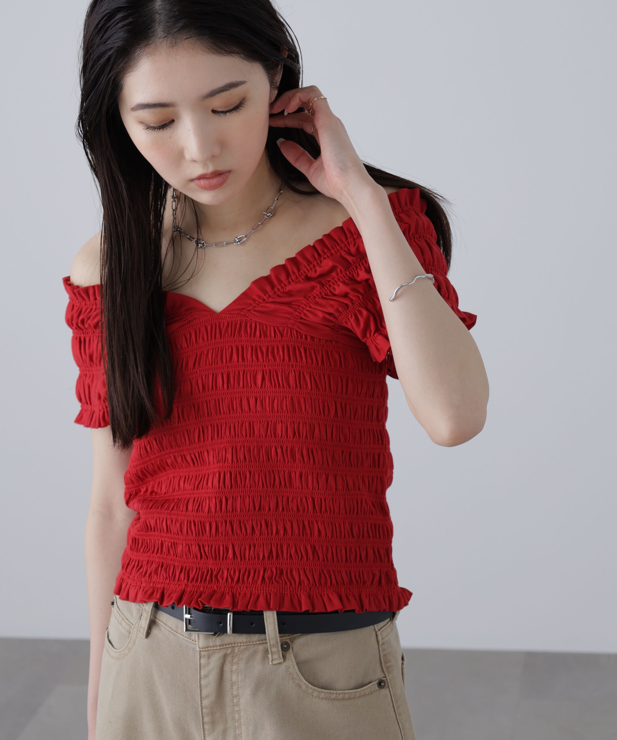  「2wayシャーリングオフショルカットソー」|Tシャツ・カットソー|