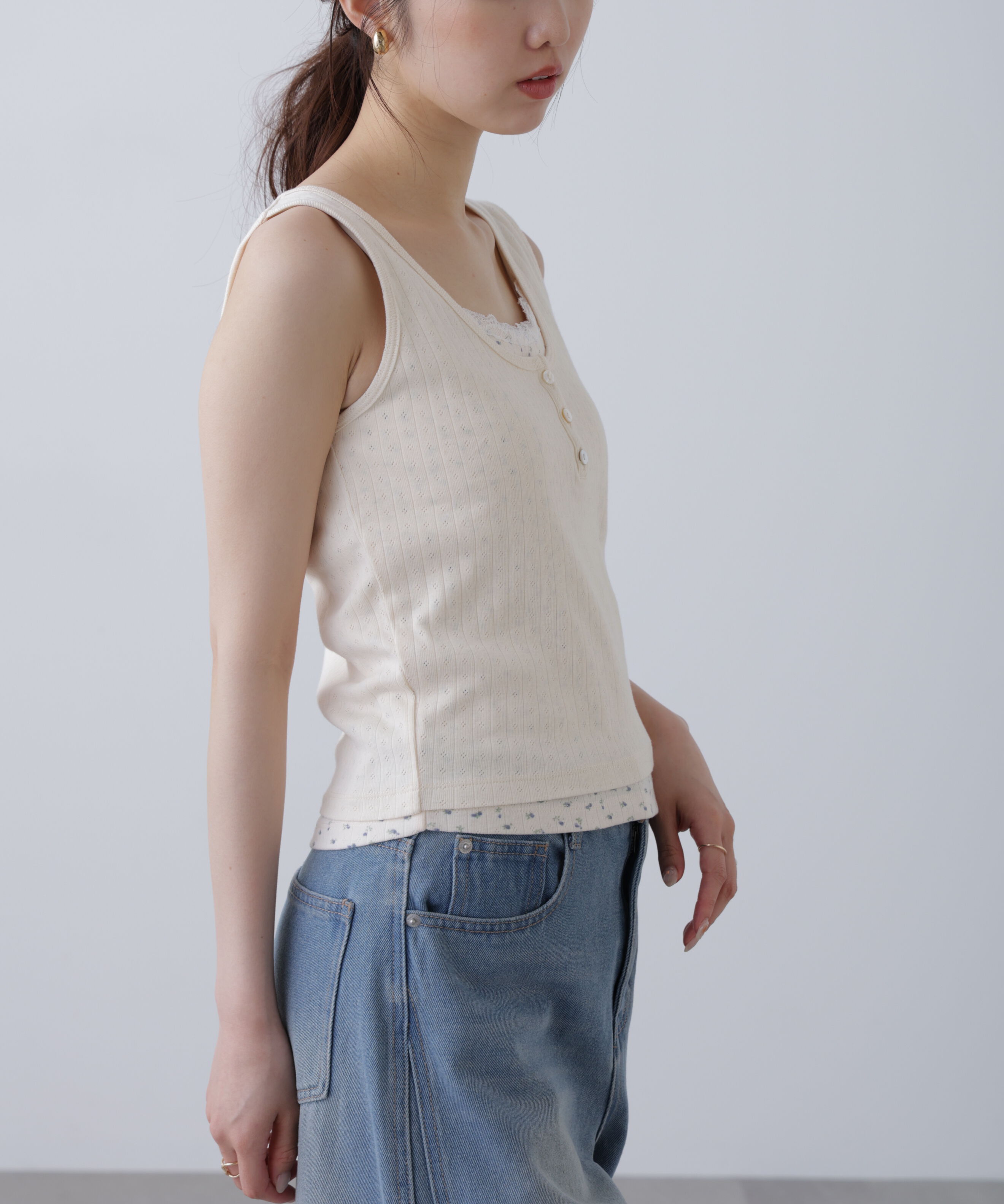  「針抜きテレコレイヤードタンクトップ」|Tシャツ・カットソー|
