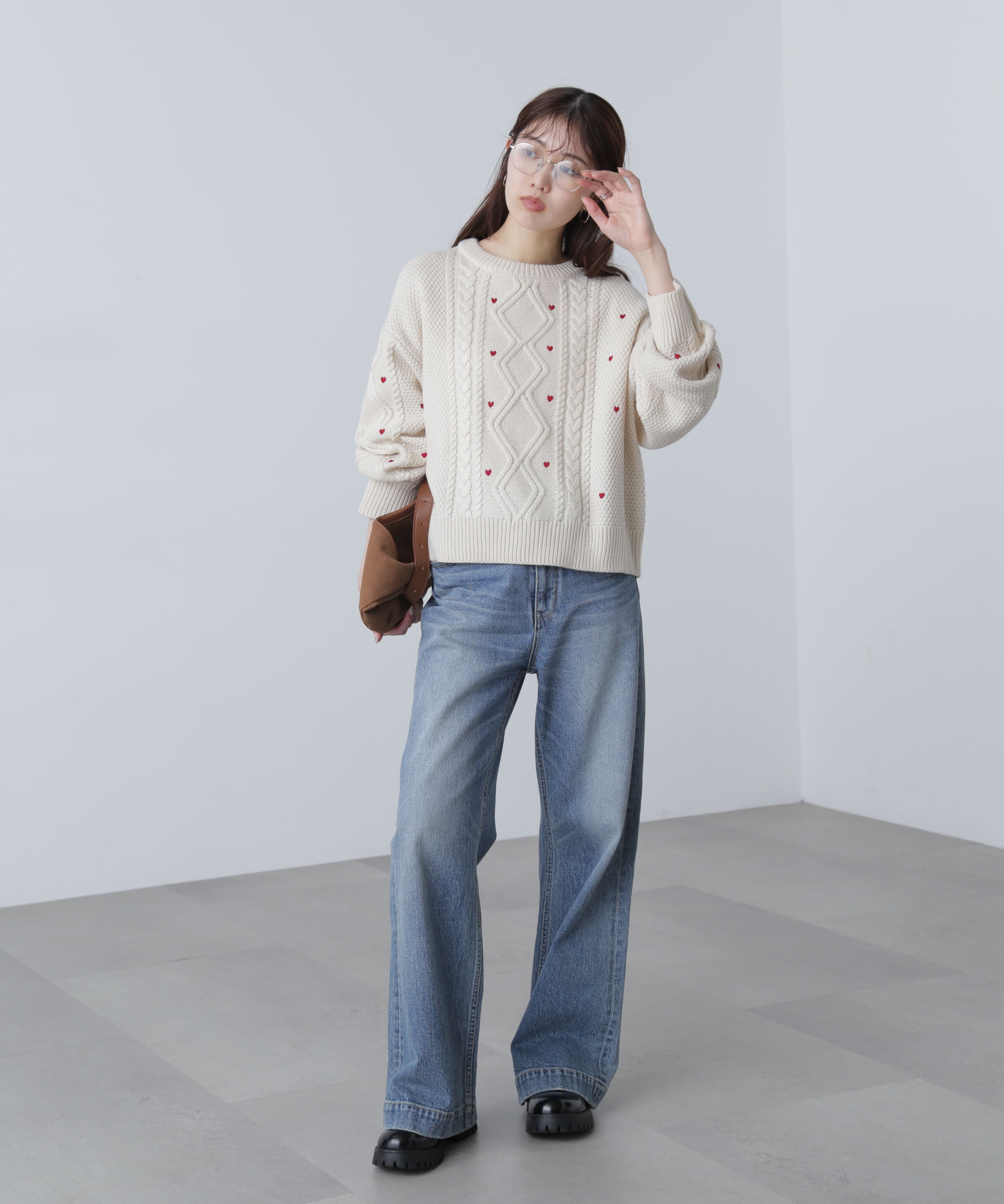  「ハート刺繍ケーブルニット」|ニット・セーター|