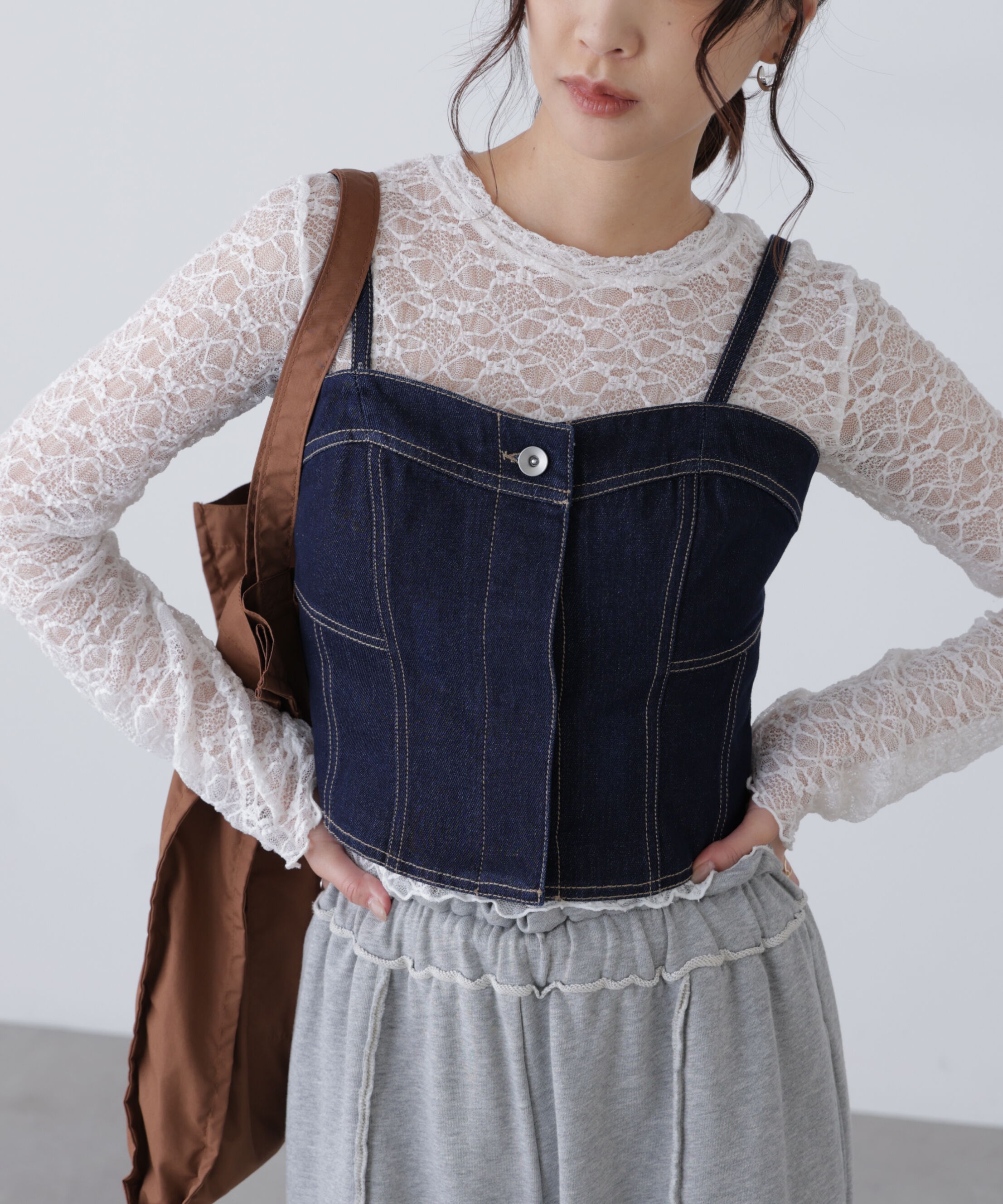  「パネル切り替えデニムビスチェ」|シャツ・ブラウス|