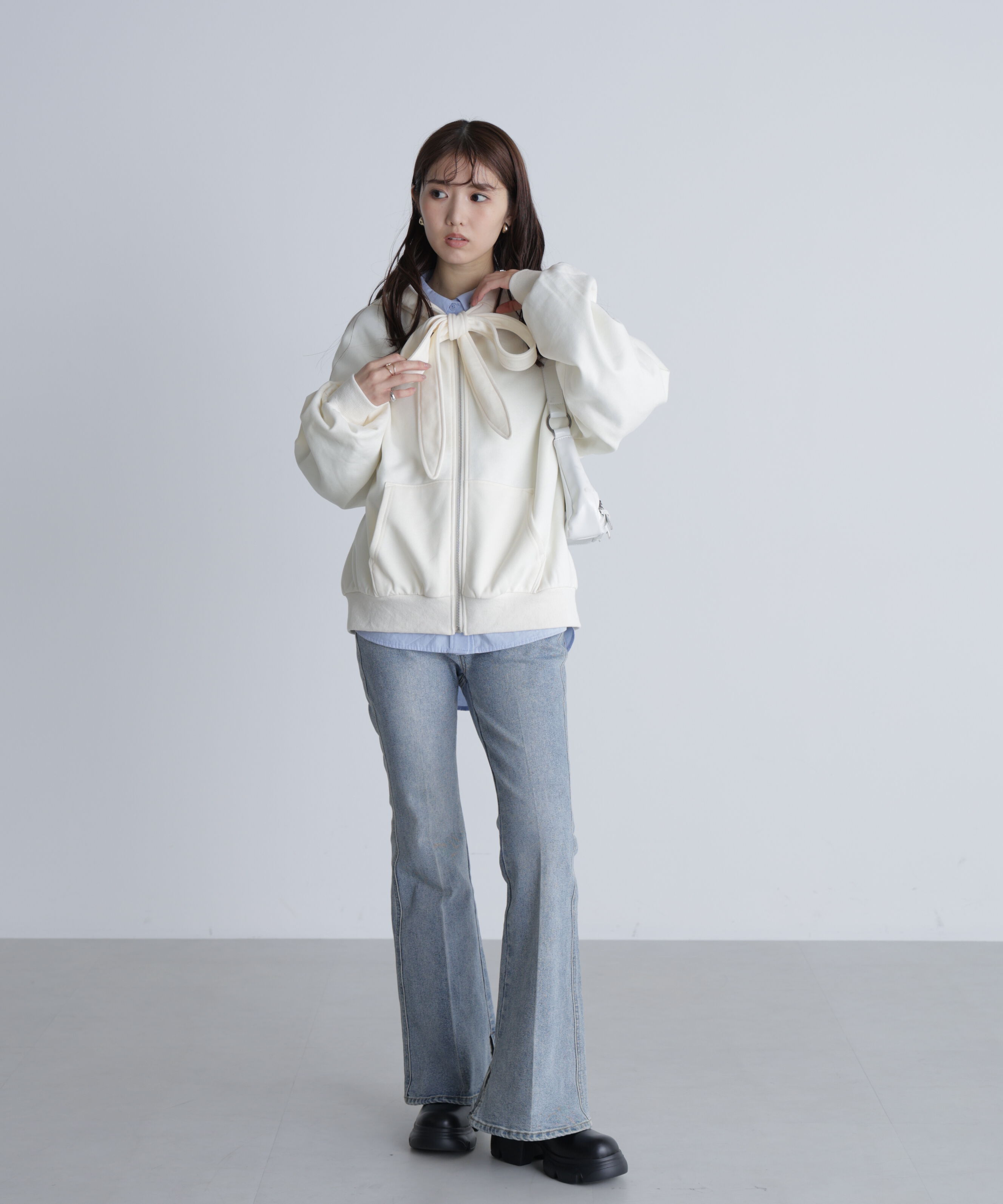  「起毛ビッグリボンジップパーカー」|Tシャツ・カットソー|