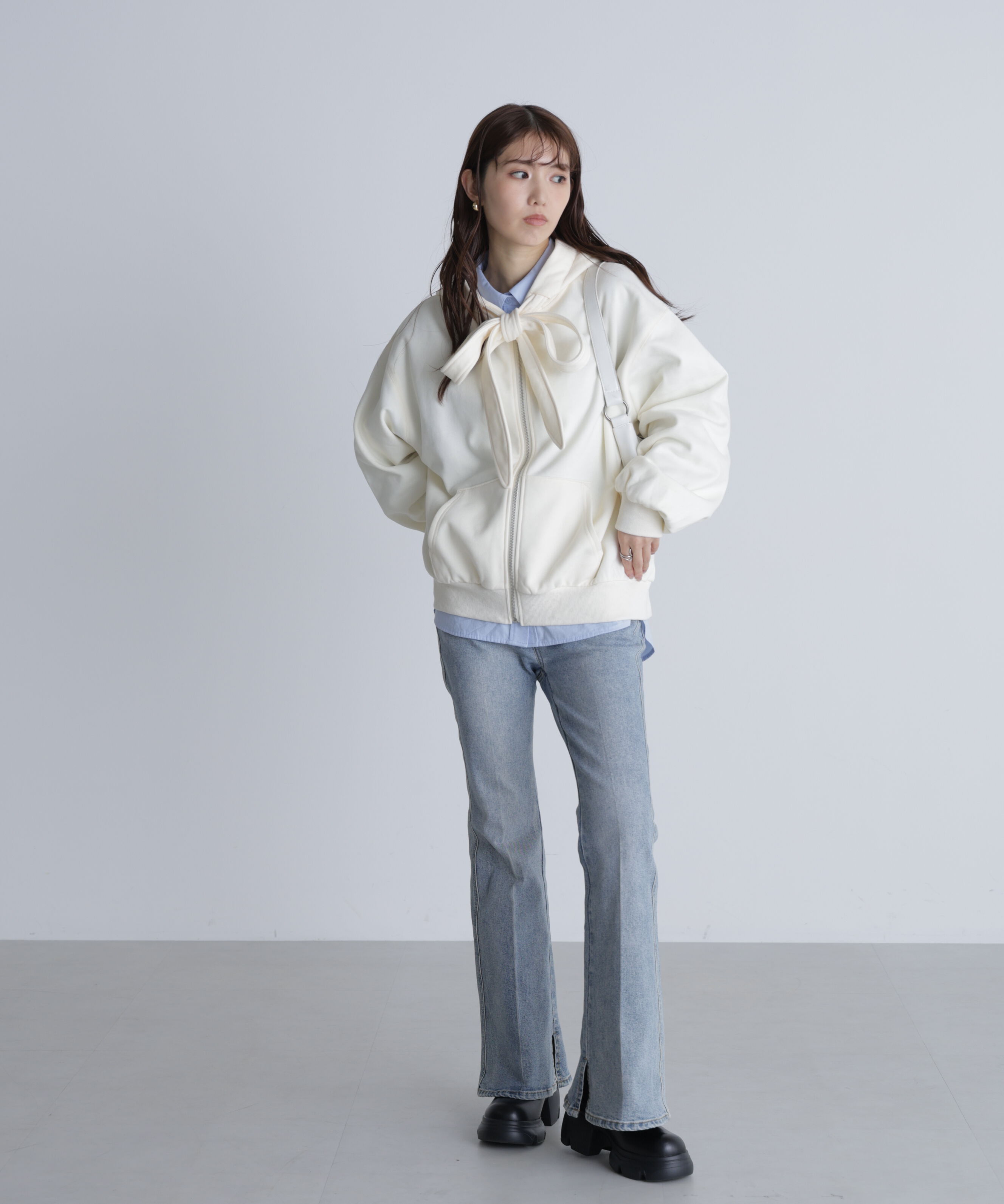  「起毛ビッグリボンジップパーカー」|Tシャツ・カットソー|