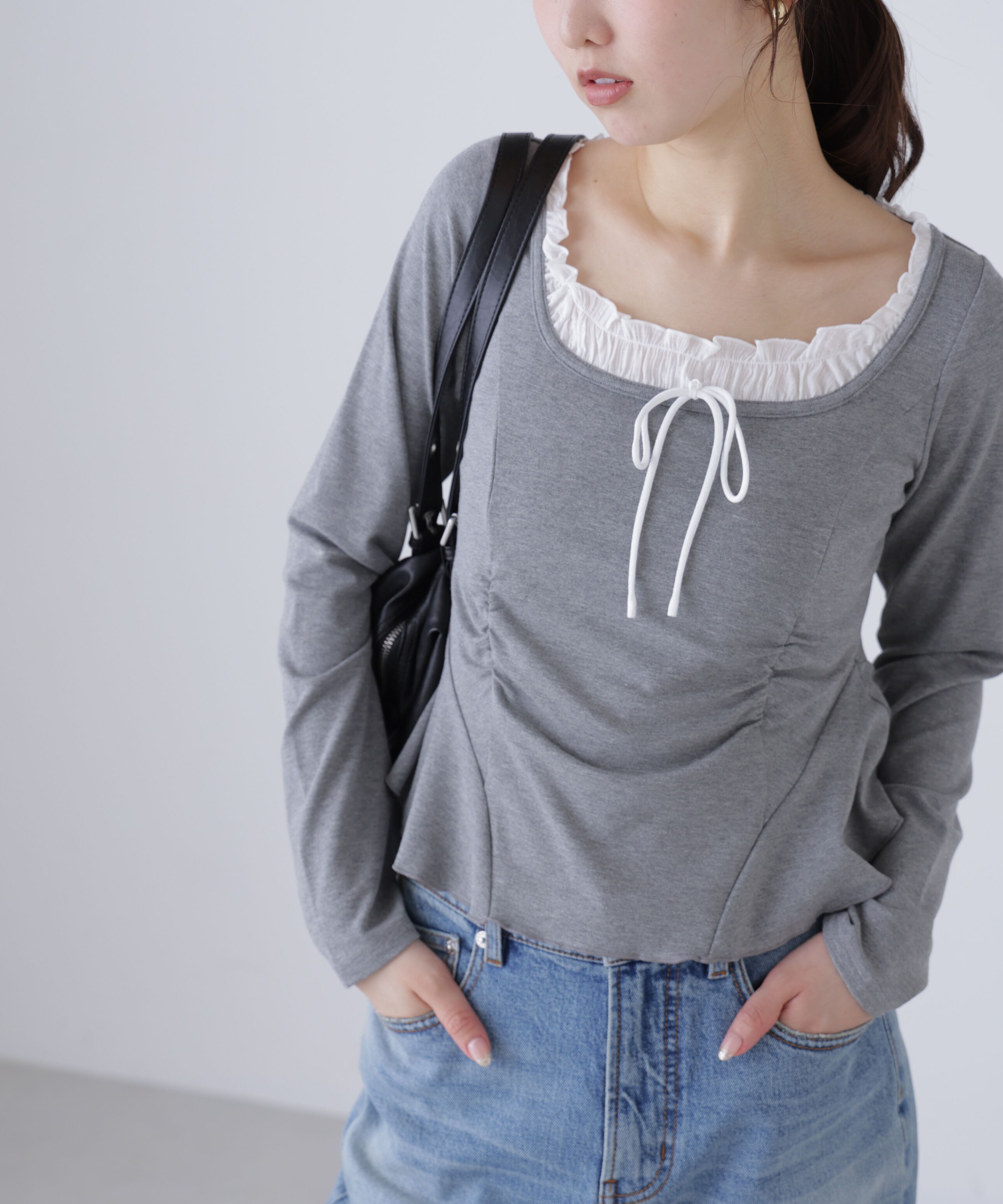  「レイヤード風ペプラムカットソー」|Tシャツ・カットソー|