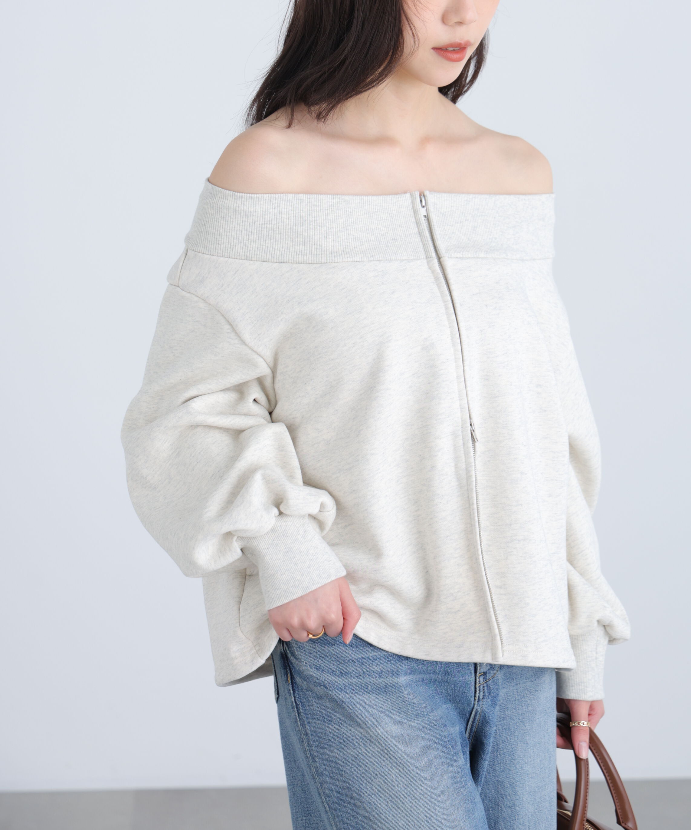  「袖バルーンオフショルZIPカットソー」|Tシャツ・カットソー|オートミール1